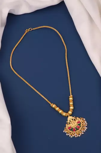 gold brass necklace with pearl work dokiya design