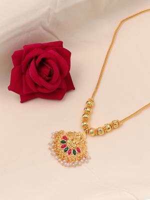 gold brass necklace with pearl work dokiya design 3