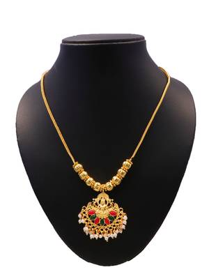 gold brass necklace with pearl work dokiya design 4