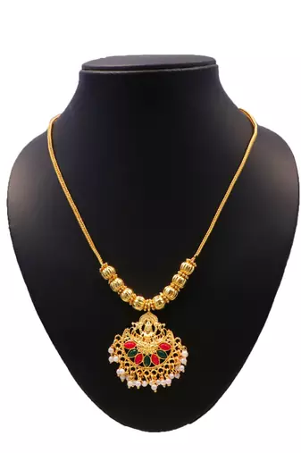 gold brass necklace with pearl work dokiya design