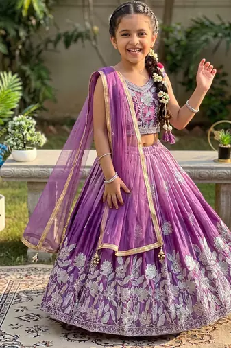 Designer sequence embroidered work wedding kids lehenga choli