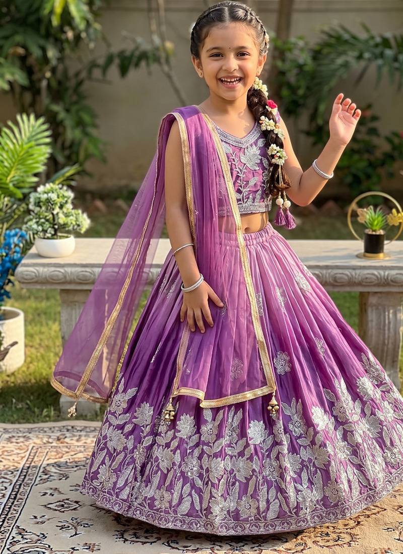 Designer sequence embroidered work wedding kids lehenga choli