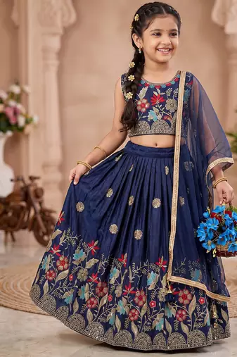 Designer sequence embroidered work wedding kids lehenga choli