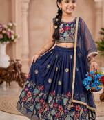 Designer sequence embroidered work wedding kids lehenga choli