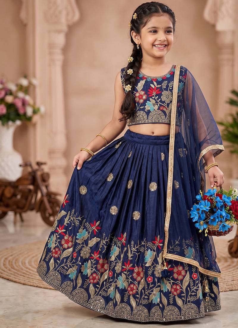 Designer sequence embroidered work wedding kids lehenga choli
