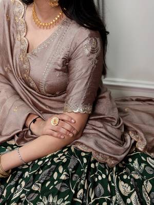 green silk kalamkari half saree lehenga set with printed border 7