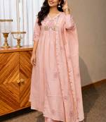  light pink  heay roman silk with embroidery work embroidery  kurta set