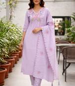  purple heay roman silk with embroidery work embroidery  kurta set