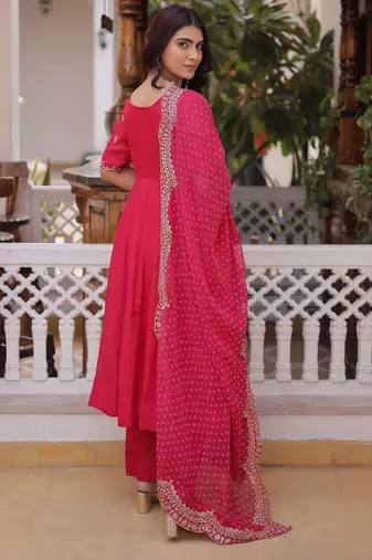 rani pink chanderi anarkali suit with beads zari work
