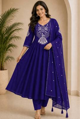 violet silk blend kurta set with woven work design 1