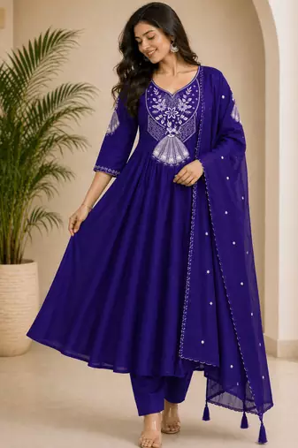violet silk blend kurta set with woven work design