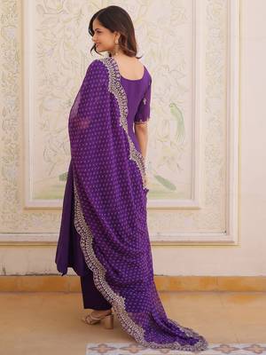 purple chanderi anarkali suit with thread embroidery zari work 6