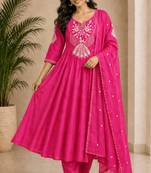  pink heay roman silk with embroidery work embroidery  kurta set