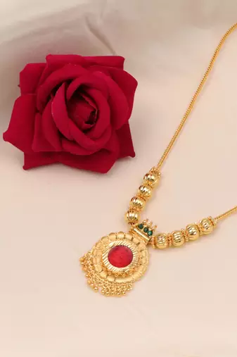 gold plated brass necklace with stone pattern