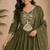  green heay roman silk with embroidery work embroidery  kurta set