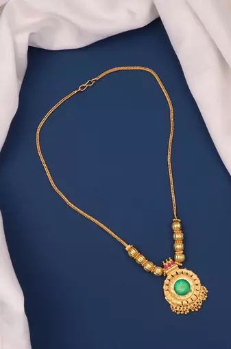 gold plated brass necklace with stone design