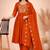  orange heay roman silk with embroidery work embroidery  kurta set