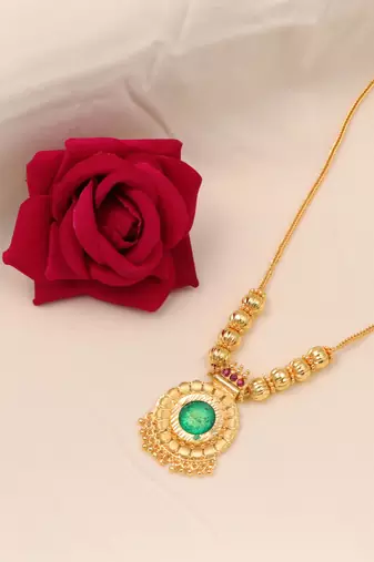 gold plated brass necklace with stone design