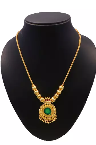 gold plated brass necklace with stone design