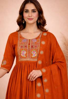 orange silk blend kurta set with woven work 2