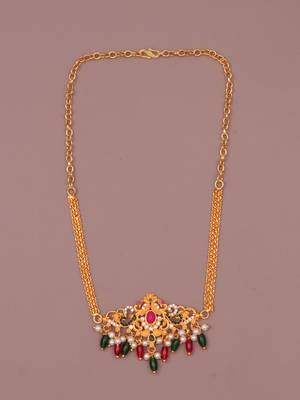 gold brass fashion necklace with stone design 1