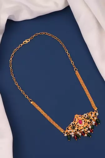 gold brass fashion necklace with stone design