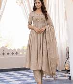 cream heay roman silk with embroidery work embroidery  kurta set