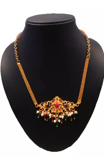 gold brass fashion necklace with stone design