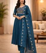  turquise heay roman silk with embroidery work embroidery  kurta set