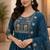  turquise heay roman silk with embroidery work embroidery  kurta set