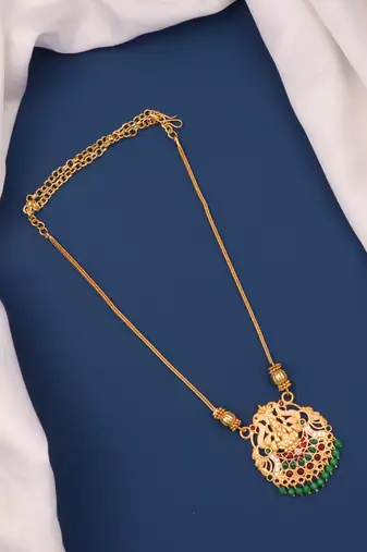 gold brass necklace with stone work design