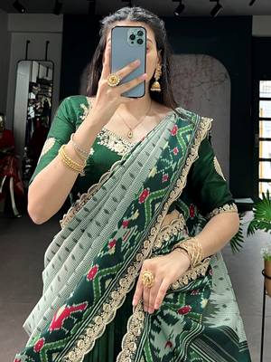 Precious Green Thread Work Silk Mehendi Wear Half Saree Lehenga 6