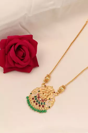 gold brass necklace with stone work design