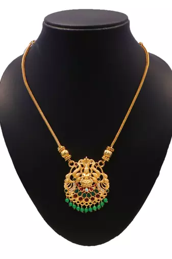 gold brass necklace with stone work design