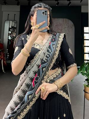 Captivating Black Sequins Work Silk Designer Half Saree Lehenga 6