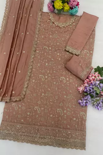 lavender silk palazzo suit with thread embroidery