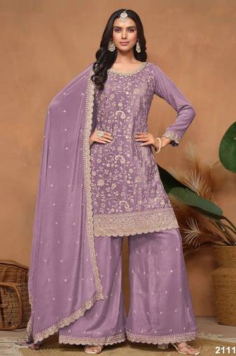 Light purple vichitra silk semi stitched wedding suits