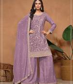 Light purple vichitra silk semi stitched wedding suits