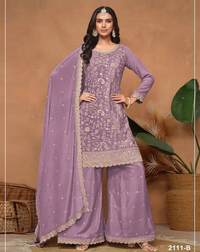 Light purple vichitra silk semi stitched wedding suits