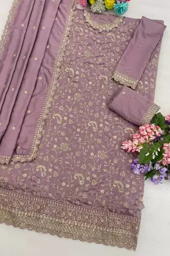 light purple silk salwarkameez with thread work