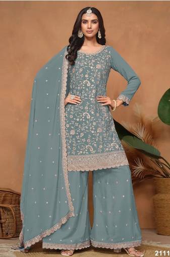 Light blue vichitra silk semi stitched wedding suits