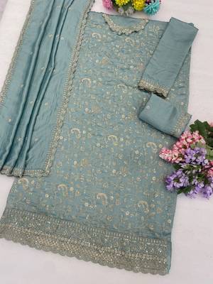 light blue silk salwarkameez with thread work 2