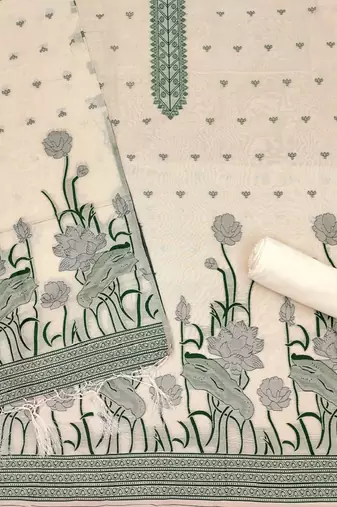 Offwhite muga cotton with jamdani weaving work unstitched suit