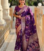 Dark Purple Color zari weaving Work art silk saree