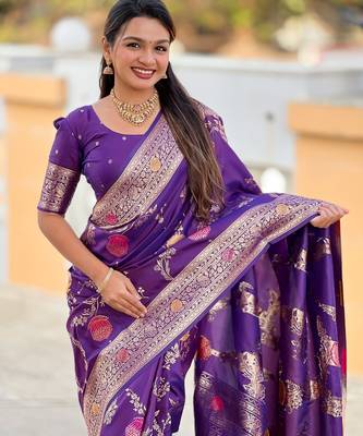 Dark Purple Color zari weaving Work art silk saree 2