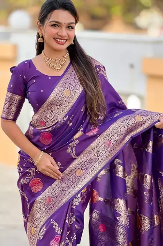 Dark Purple Color zari weaving Work art silk saree