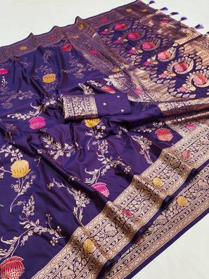 Dark Purple Color zari weaving Work art silk saree 3