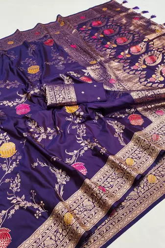 Dark Purple Color zari weaving Work art silk saree