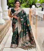 Green Color zari weaving Work art silk saree