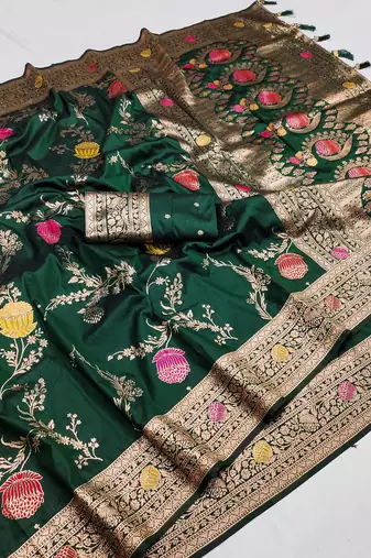 Green Color zari weaving Work art silk saree
